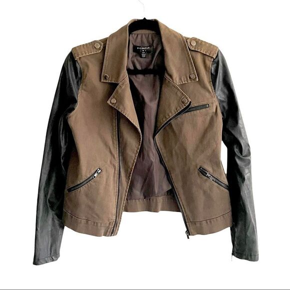 URBAN OUTFITTERS BYCORPUS Army Moto Jacket Moto Asymmetrical Biker Jacket S - Picture 1 of 11